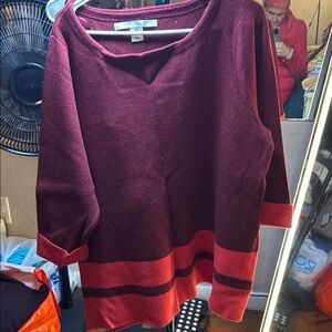 Max Studio Red Crew Neck Sweater with Bold Stripes